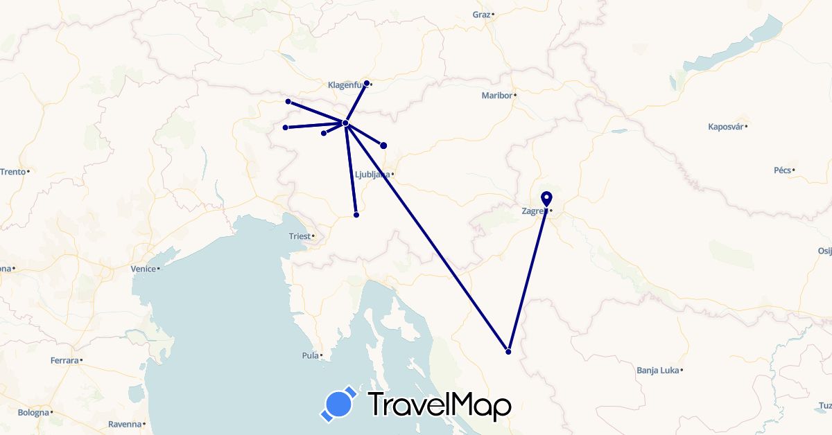 TravelMap itinerary: driving in Austria, Croatia, Italy, Slovenia (Europe)